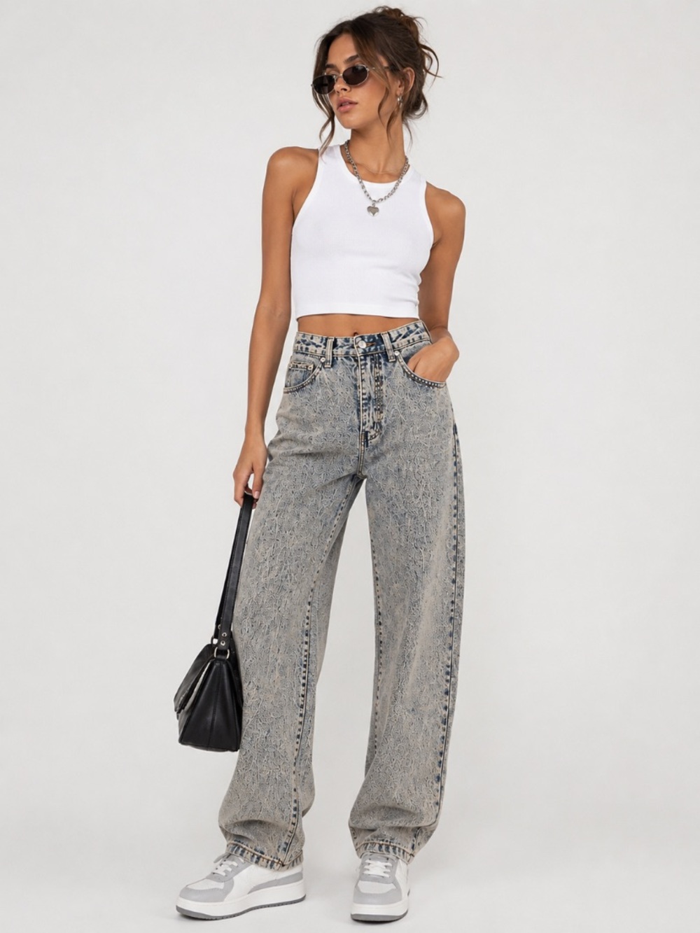 White Fox Gray Acid Wash 90’s High Rise Y2K Grunge Baggy Boyfriend Jeans Size XS